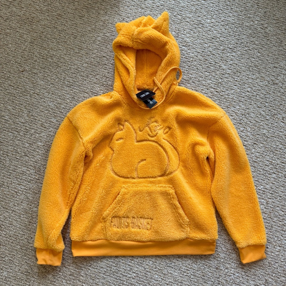 Hot Topic Fruits Basket Orange Fox Fuzzy Hoodie with Ears Size L